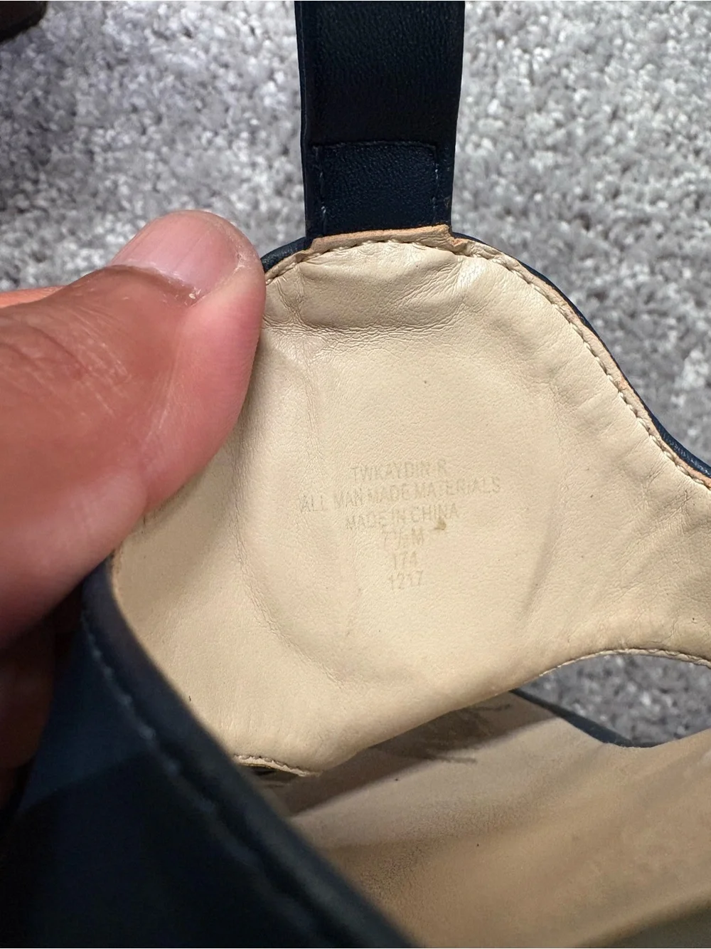 TKEES Navy Leather Platform Sandals with Gold Logo Medallion